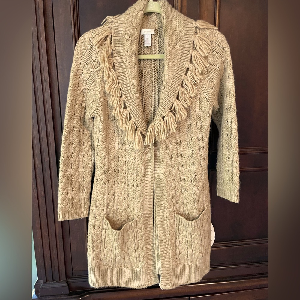 CHICO’S - mustard colored knit sweater/coat (size 0)
